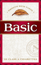 · SMOOTH RICH TASTE · BASIC  20 CLASS A CIGARETTES ACCO logo