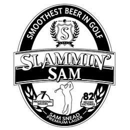 SMOOTHEST BEER IN GOLF S SNEAD SLAMMIN' SAM 7 PROFESSIONAL MAJORS 82 RECORD VICTORIES SAM SNEAD PREMIUM LAGER logo