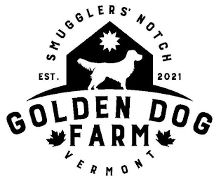 SMUGGLERS' NOTCH EST 2021 GOLDEN DOG FARM VERMONT logo