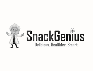 SNACKGENIUS DELICIOUS. HEALTHIER. SMART. logo