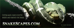 SNAKESCAPES.COM BY RON RUNDO CUSTOM MADE, HAND SCULPTED INSERTS AND HABITATS FOR SNAKES. logo
