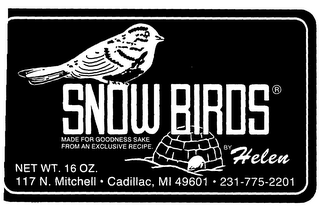 SNOW BIRDS MADE FOR GOODNESS SAKE FROM AN EXCLUSIVE RECIPE BY HELEN logo
