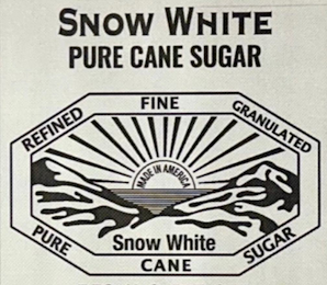 SNOW WHITE PURE CANE SUGAR REFINED FINE GRANULATED PURE CANE SUGAR SNOW WHITE MADE IN AMERICA logo