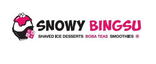 SNOWY BINGSU SHAVED ICE DESSERTS BOBA TEAS SMOOTHIES logo