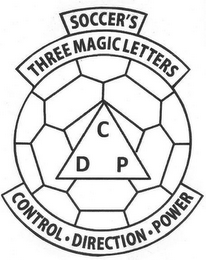 SOCCER'S THREE MAGIC LETTERS CDP CONTROL · DIRECTION · POWER logo