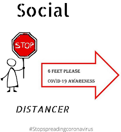 SOCIAL DISTANCER STOP 6 FEET PLEASE  COVID-19 AWARENESS #STOPSPREADINGCORONAVIRUS logo