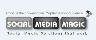 SOCIAL MEDIA MAGIC CAPTURE THE CONVERSATION. CAPTIVATE YOUR AUDIENCE. SOCIAL MEDIA SOLUTIONS THAT WORK. logo