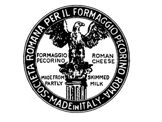 SOCIETA ROMANA PER IL FORMAGGIO PECORINO ROMA MADE IN ITALY ROMAN CHEESE MADE FROM PARTLY SKIMMED MILK logo