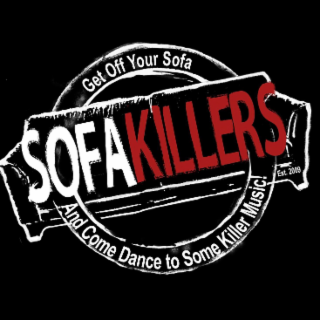 SOFAKILLERS GET OFF YOUR SOFA AND COME DANCE TO SOME KILLER MUSIC! EST. 2009 logo