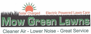 SOLAR CHARGED ELECTRIC POWERED LAWN CARE MOW GREEN LAWNS CLEANER AIR - LOWER NOISE - GREAT SERVICE logo
