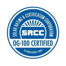SOLAR RATING & CERTIFICATION CORPORATION SRCC OG-100 CERTIFIED ESTABLISHED 1980 logo