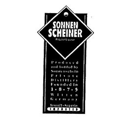 SONNEN SCHEINER KRAUTER LIQUEUR PRODUCED AND BOTTLED BY SONNENSCHEIN PRIVATE DISTILLERY FOUNDED IN 1.8.7.5 WITTEN GERMANY SERVE COLD - KEEP ON ICE IMPORTED logo