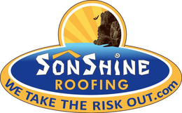 SONSHINE ROOFING WE TAKE THE RISK OUT.COM logo