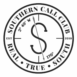 SOUTHERN CALL CLUB EST 2019 3º 49' W S 176º REAL TRUE SOUTH logo