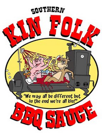 SOUTHERN KIN FOLK BBQ SAUCE "WE MAY ALL BE DIFFERENT BUT IN THE END WE'RE ALL KIN!" logo