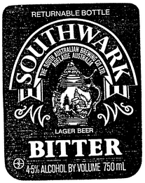 SOUTHWARK LAGER BEER BITTER THE SOUTH AUSTRALIAN BREWING CO. LTD. ADELAIDE AUSTRALIA 4.5% ALCOHOL BY VOLUME 750 ML RETURNABLE BOTTLE logo