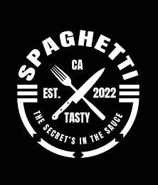 SPAGHETTI CA EST. 2022 TASTY THE SECRET'S IN THE SAUCE logo