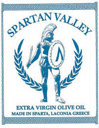 SPARTAN VALLEY V EXTRA VIRGIN OLIVE OIL MADE IN SPARTA, LACONIA GREECE logo