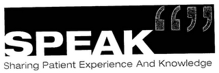 SPEAK "" SHARING PATIENT EXPERIENCE AND KNOWLEDGE logo