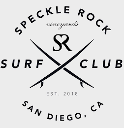 SPECKLE ROCK VINEYARDS SR SURF CLUB EST 2018 SAN DIEGO CA logo