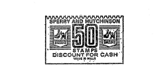 SPERRY AND HUTCHINSON S&H GREEN STAMP 50 STAMPS DISCOUNT FOR CASH logo