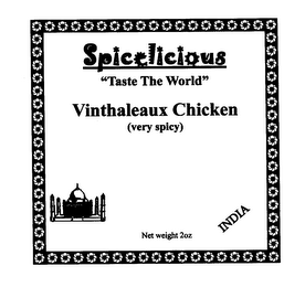 SPICELICIOUS "TASTE THE WORLD" VINTHALEAUX CHICKEN (VERY SPICY) INDIA NET WEIGHT 2 OZ logo