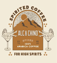 SPIRITED COFFEE FOR HIGH SPIRITS ALCACHINO SPIKED 100% ARABICA COFFEE ESTD. 2018 logo