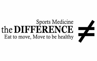 SPORTS MEDICINE THE DIFFERENCE EAT TO MOVE, MOVE TO BE HEALTHY logo