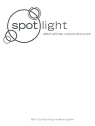 SPOT LIGHT GREAT ARTISTS. UNEXPECTED MUSIC. BEST SPOTLIGHT LOGO MARK W/TAGLINE logo
