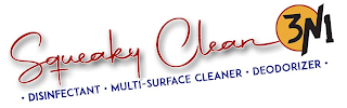 SQUEAKY CLEAN 3N1 · DISINFECTANT · MULTI-SURFACE CLEANER · DEODORIZER · logo
