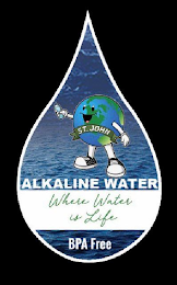 ST. JOHN ALKALINE WATER WHERE WATER IS LIFE BPA FREE logo
