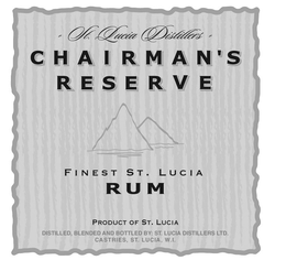 ST. LUCIA DISTILLERS CHAIRMAN'S RESERVE FINEST ST. LUCIA RUM PRODUCT OF ST. LUCIA DISTILLED, BLENDED AND BOTTLED BY: ST. LUCIA DISTILLERS LTD. CASTRIES, ST. LUCIA, W.I. logo