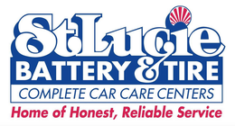 ST. LUCIE BATTERY & TIRE COMPLETE CAR CARE CENTERS HOME OF HONEST, RELIABLE SERVICE logo