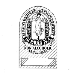 ST. PAULI BRAUEREI BREMEN/GERMANY ST. PAULI N.A. NON ALCOHOLIC MALT BEVERAGE logo