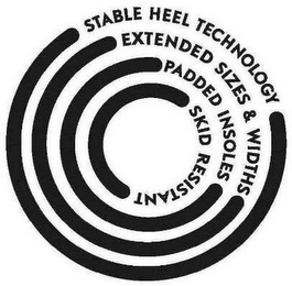 STABLE HEEL TECHNOLOGY EXTENDED SIZES &WIDTHS PADDED INSOLES SKID RESISTANT logo