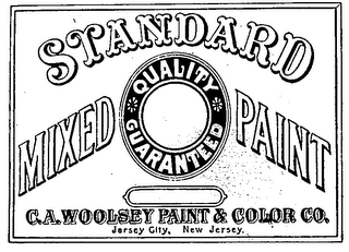 STANDARD MIXED PAINT QUALITY GUARANTEED C.A. WOOLSEY PAINT & COLOR CO. JERSEY CITY, NEW JERSEY logo