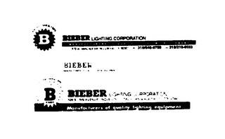 STARBURST "B" (OPTIONAL) WITH THE NAME "BIEBER LIGHTING CORPORATION" logo