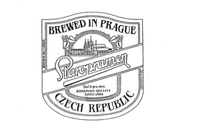 STAROPRAMEN BREWED IN PRAGUE CZECH REPUBLIC STAR-O-PRA-MEN BOHEMIAN QUALITY SINCE 1869 BOHEMIAN MALT LIQUOR CONTENTS 12 OZ. logo