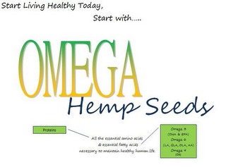 START LIVING HEALTHY TODAY START WITH OMEGA HEMP SEEDS, ALL THE ESSENTIAL AMINO ACIDS & ESSENTIAL FATTY ACIDS NECESSARY TO MAINTAIN HEALTHY HUMAN LIFE (OMEGA 3(DHA & EPA)OMEGA 6(LA, GLA, DLA, AA)OMEGA 9(OA) PROTEINS logo