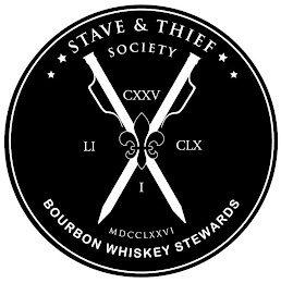 STAVE & THIEF SOCIETY BOURBON WHISKEY STEWARDS CXXV LI CLX I MDCCLXXVI logo