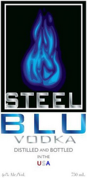 STEEL BLU VODKA DISTILLED AND BOTTLED IN THE USA 40% ALC./VOL. 750 ML logo