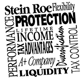 STEIN ROE FLEXIBILITY PROTECTION LIFETIME INCOME TAX ADVANTAGES A+ COMPANY LIQUIDITY DIVERSIFICATION TAX CONTROL PERFORMANCE logo