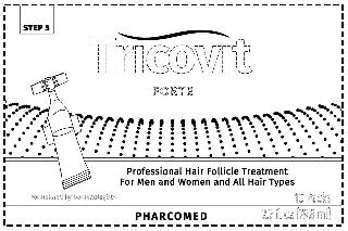 STEP 3 TRICOVIT FORTE PROFESSIONAL HAIR FOLLICLE TREATMENT FOR MEN AND WOMAN AND ALL HAIR TYPES FORMULATED BY DERMATOLOGIST 10 PACKS PHARCOMED 2.7 FL OZ (79.8 ML) logo