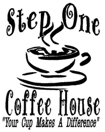 STEP ONE COFFEE HOUSE "YOUR CUP MAKES A DIFFERENCE" logo