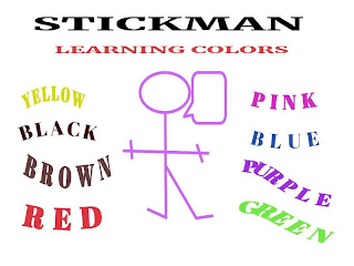 STICKMAN LEARNING COLORS YELLOW BLACK BROWN RED PINK BLUE PURPLE GREEN logo