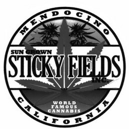 STICKY FIELDS INC. SUN GROWN WORLD FAMOUS CANNABIS MENDOCINO CALIFORNIA logo
