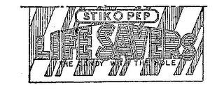 STIK O PEP LIFESAVERS THE CANDY WITH THE WHOLE logo