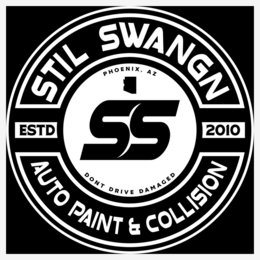 STIL SWANGN SS EST'D 2010 AUTO PAINT & COLLISION PHOENIX, AZ DONT DRIVE DAMAGED logo