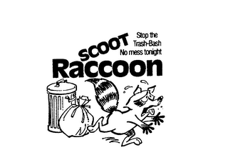 STOP THE TRASH-BASH NO MESS TONIGHT SCOOT RACCOON logo