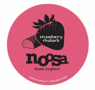 STRAWBERRY RHUBARB NOOSA FINEST YOGHURTALL NATURAL INGREDIENTS. GLUTEN FREE. PROBIOTIC. FROM HAPPY COWS NEVER TREATED WITH RBGH* AUSSIE CULTURE* COLORADO FRESH logo